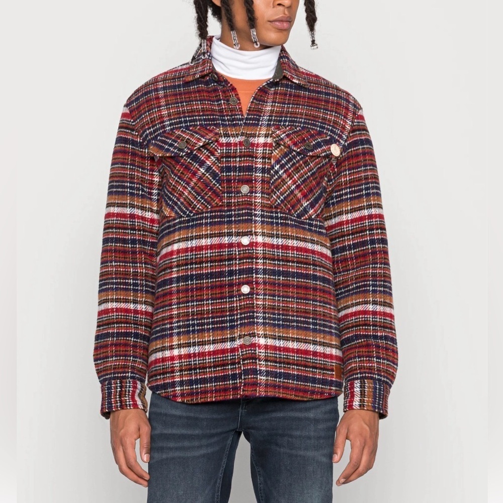 Scotch & Soda Plaid Wool Blend Shirt Jacket Quilted Overshirt Shacket